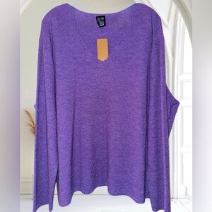 Eileen Fisher- Purple 100% Wool V-Neck Sweater made with Italian yarn. Brand new